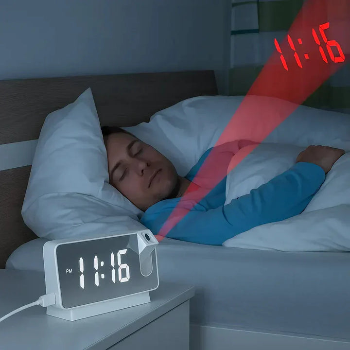 Projection Alarm Clock | LED Display with Mirror Surface | Dual Alarms &amp; Temperature | 19cm