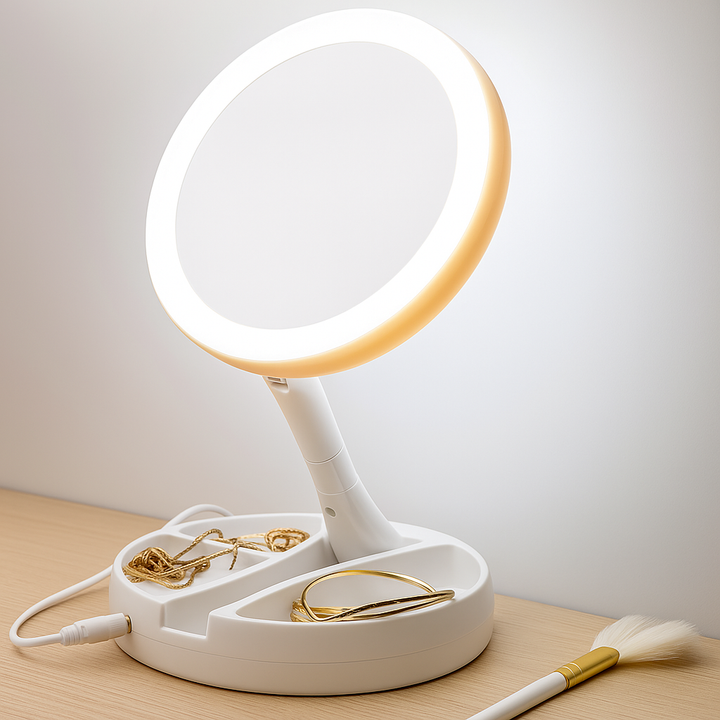 Sided Magnifying Mirror – LED Illumination – 10× Magnification – Makeup &amp; Tweezing