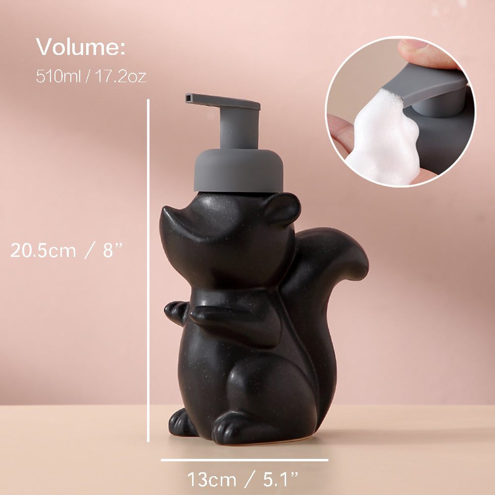 Ceramic Soap Dispenser, Squirrel Foam Pump Bathroom Bottle, Animal Design, Refillable Reusable Lotion Pump for Bathroom Kitchen, 510ml/17.2oz