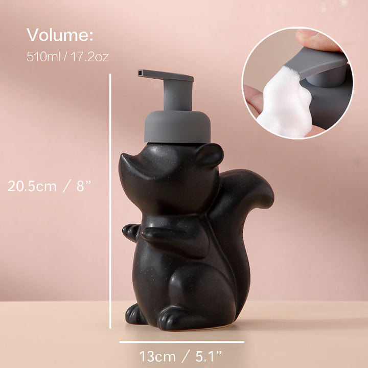 Ceramic Soap Dispenser, Squirrel Foam Pump Bathroom Bottle, Animal Design, Refillable Reusable Lotion Pump for Bathroom Kitchen, 510ml/17.2oz