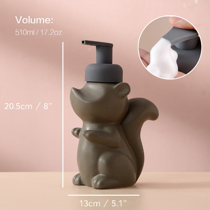 Ceramic Soap Dispenser, Squirrel Foam Pump Bathroom Bottle, Animal Design, Refillable Reusable Lotion Pump for Bathroom Kitchen, 510ml/17.2oz