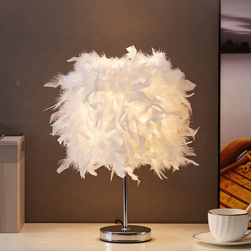 White cylindrical bedside lamp simplicity single bulb spring bedside lamp