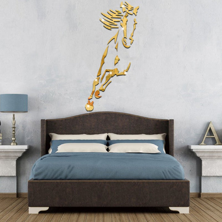 Galloping Horse Wall Decoration, 3D Acrylic Modern Mirror Horse Wall Sticker