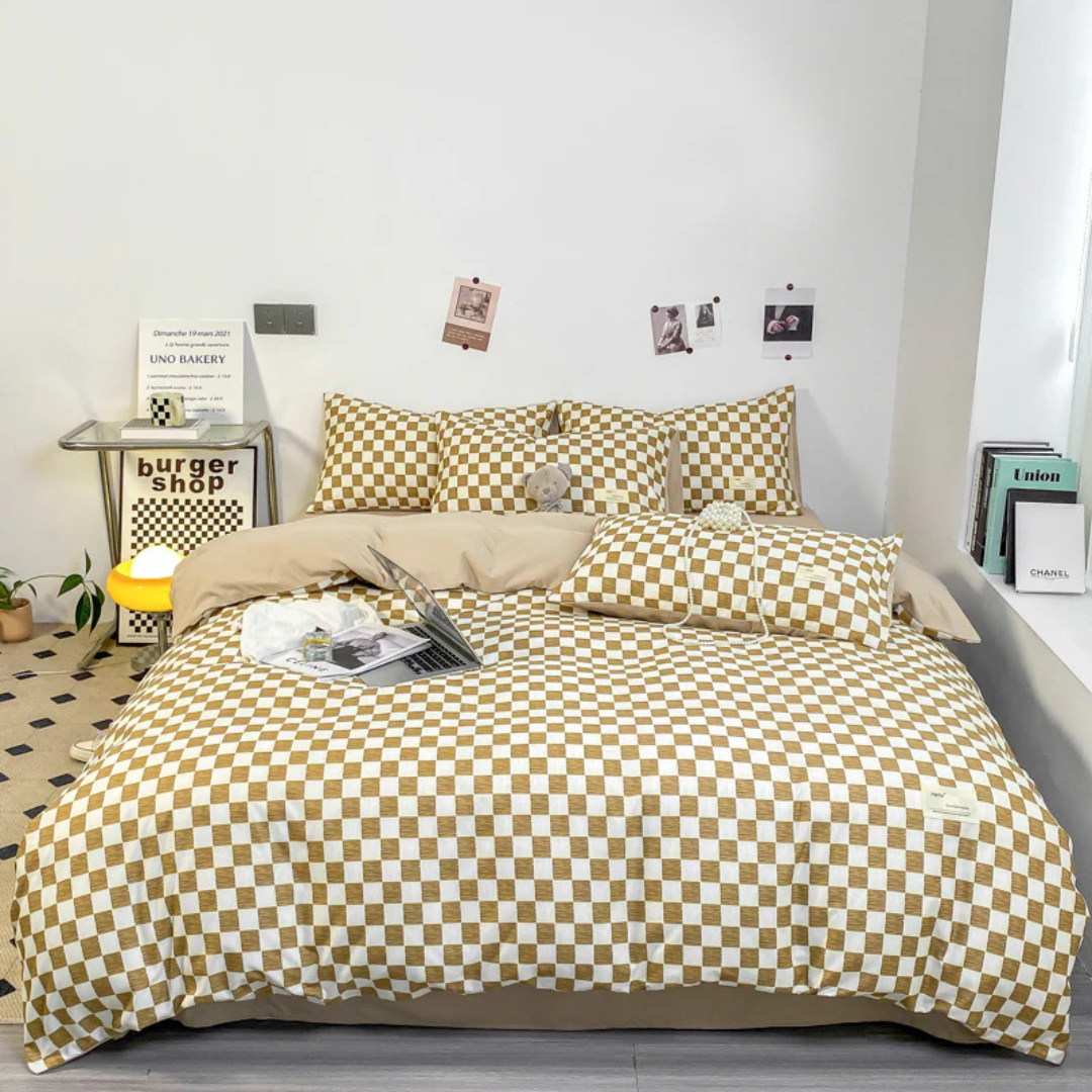 Luxury Duvet Cover with Checkered Pattern