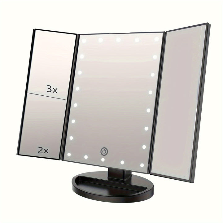 GlowMirror – Foldable LED Makeup Mirror with 3x/2x Magnification |