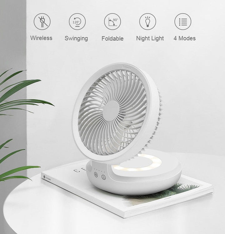 Rechargeable Foldable Desktop Fan, with Four Modes, Night Light and Adjustable Angle, for Study, Sleep, Work and Outdoors |