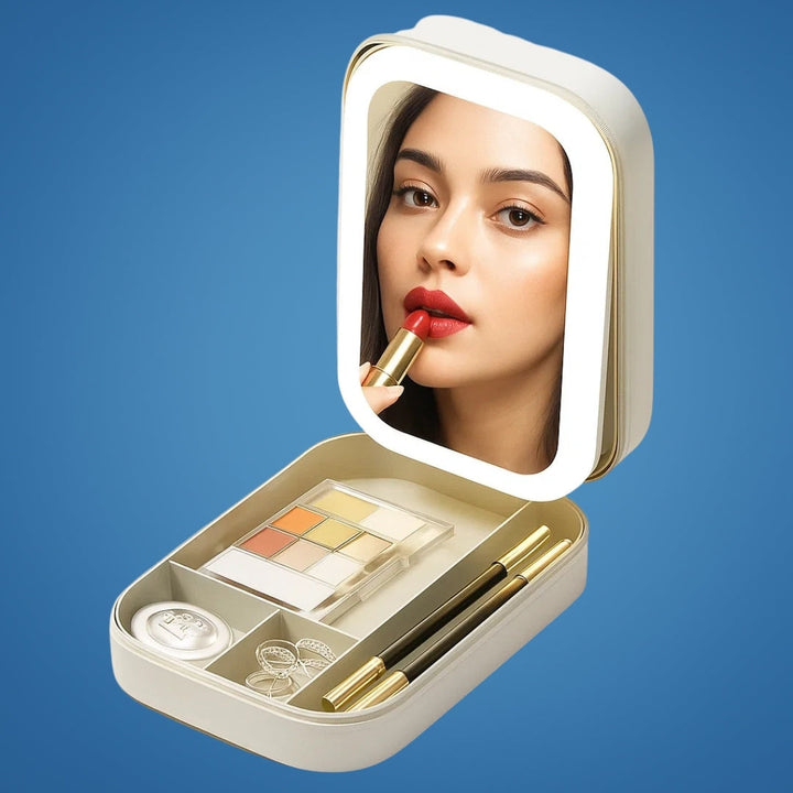 LED Light Mirror – Adjustable Angle – Organiser for Beauty Lovers – Bright Lighting for Flawless Look