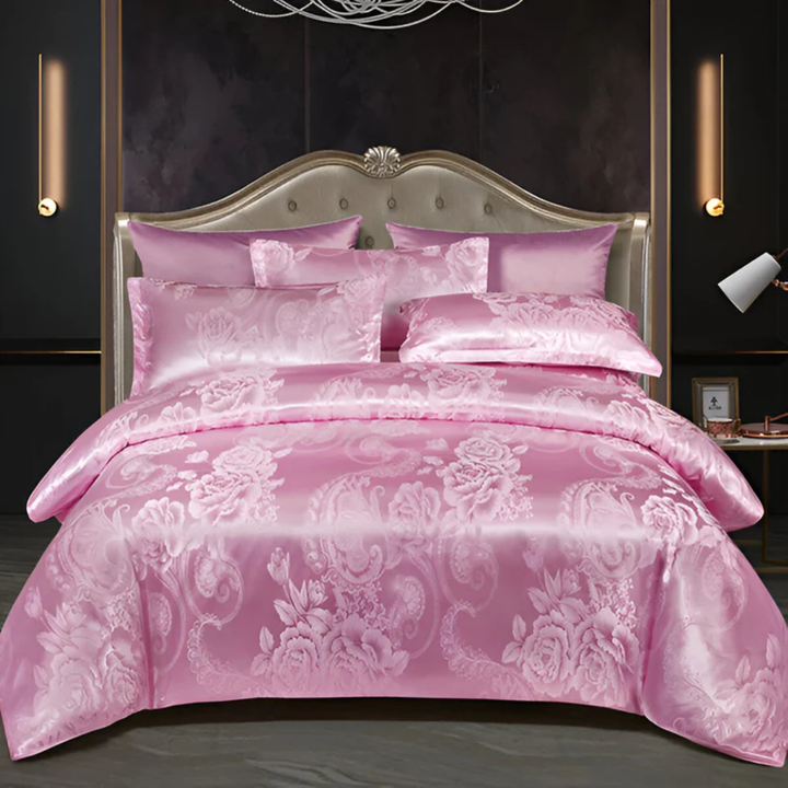 Satin Floral Bedding Set with Duvet Cover and Pillowcases