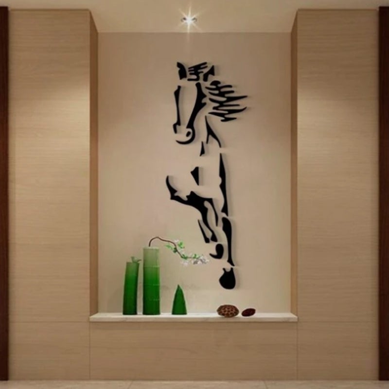 Galloping Horse Wall Decoration, 3D Acrylic Modern Mirror Horse Wall Sticker