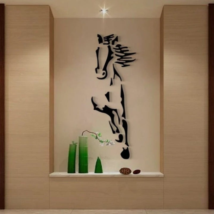 Galloping Horse Wall Decoration, 3D Acrylic Modern Mirror Horse Wall Sticker