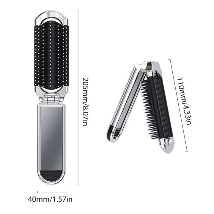 Compact hairbrush with integrated mirror |