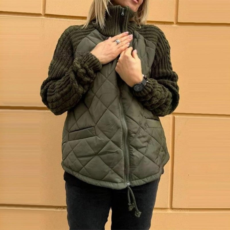 Solid colour High Collar Zipper Coat