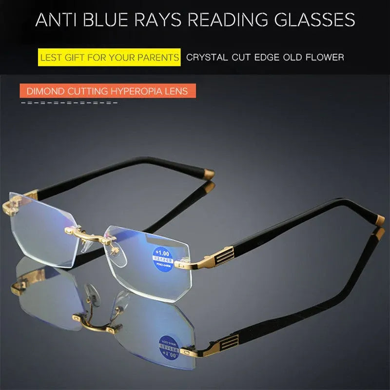 Progressive reading glasses with high hardness and anti-blue light filter for distance and near viewing