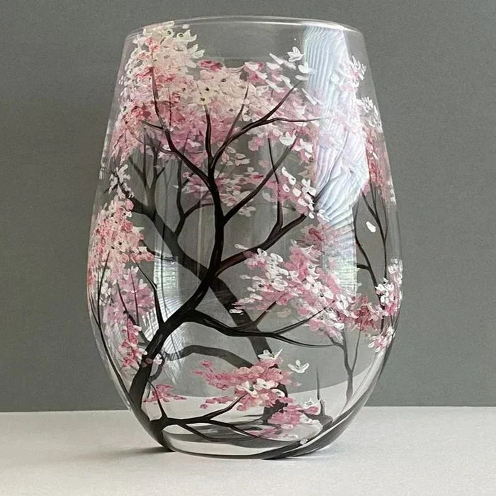 Hand Painted Four Seasons Tree Wine Glasses | Unique Art