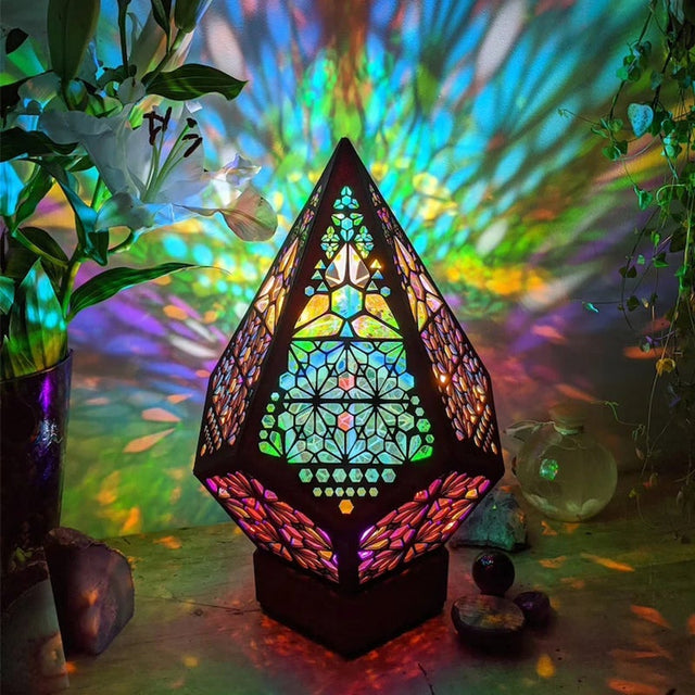 Bohemian Polar Star Wooden Floor Lamp, LED colourful Star Projector |