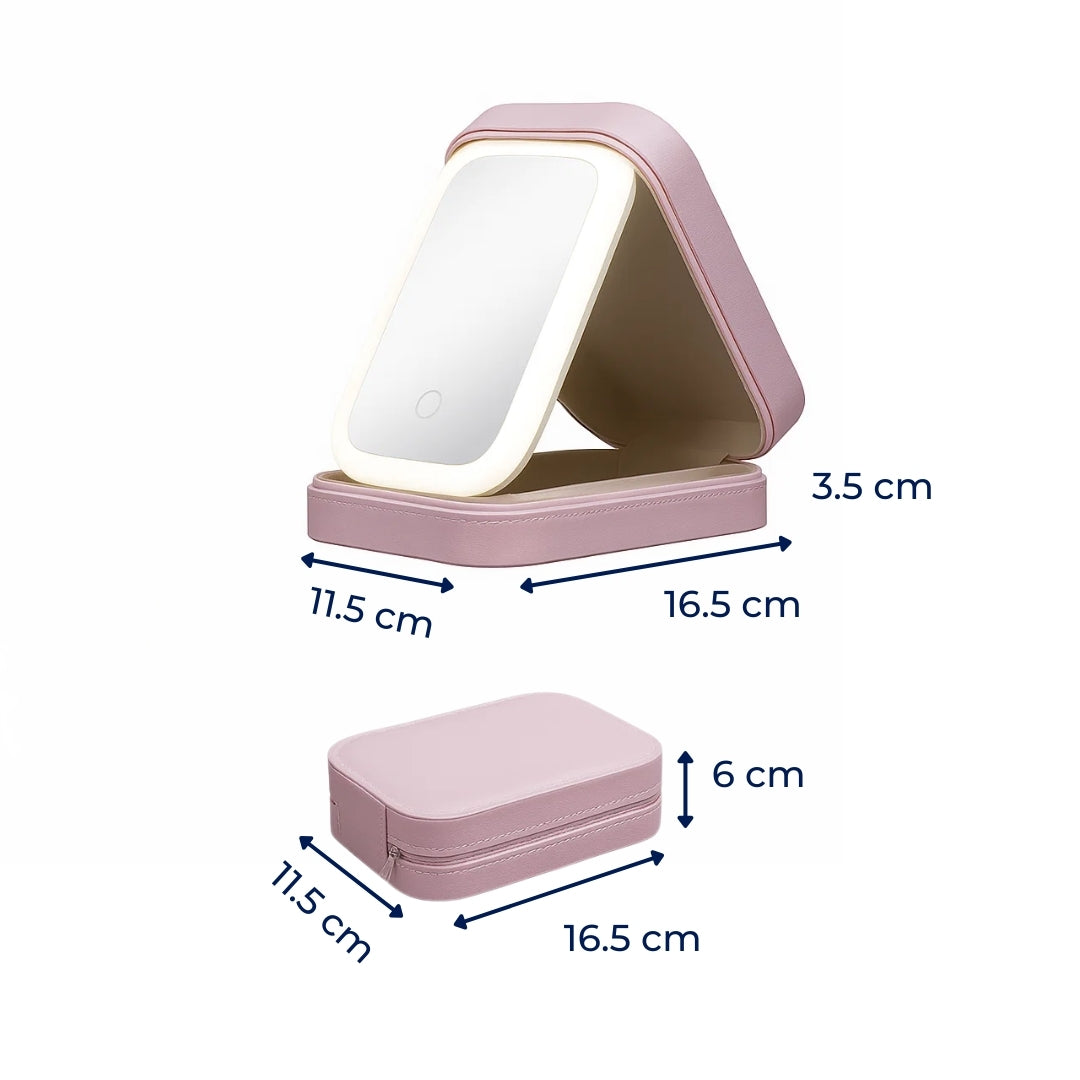 LED Light Mirror – Adjustable Angle – Organiser for Beauty Lovers – Bright Lighting for Flawless Look