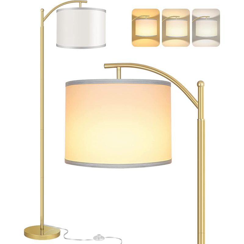 Floor lamp with 3 colour temperatures LED bulb, floor lamp high industrial floor lamp reading for bedroom, office, white lampshade included