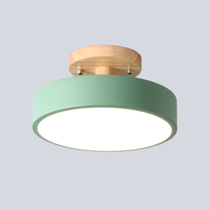 Scandinavian LED Ceiling Light with Wood | Modern Drum Shape for Hallways and Entrances | Energy-Efficient Lighting