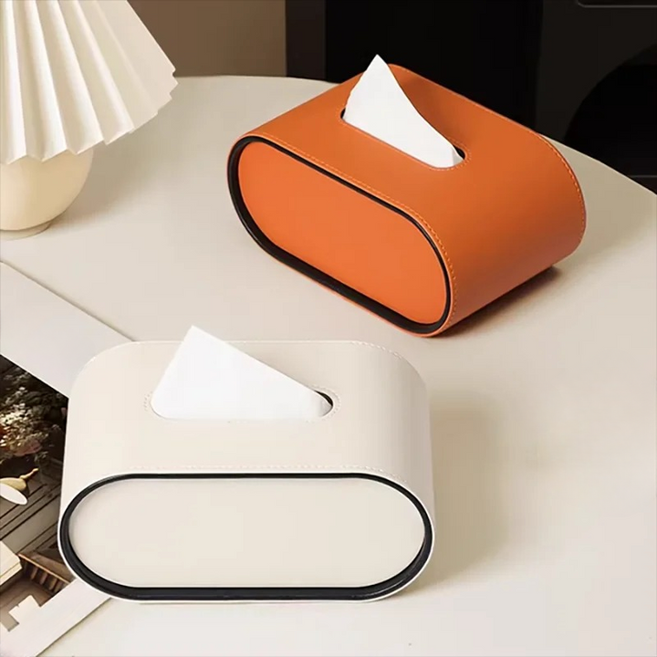 Tissue box - Oval Elegance - Leather design - Functional &amp; Stylish