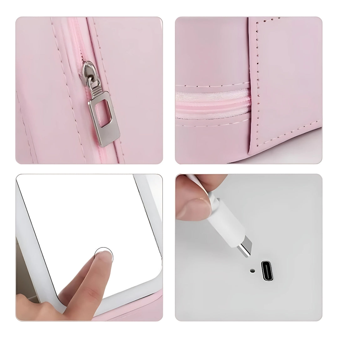 LED Light Mirror – Adjustable Angle – Organiser for Beauty Lovers – Bright Lighting for Flawless Look