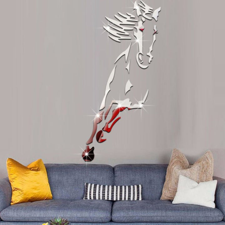 Galloping Horse Wall Decoration, 3D Acrylic Modern Mirror Horse Wall Sticker