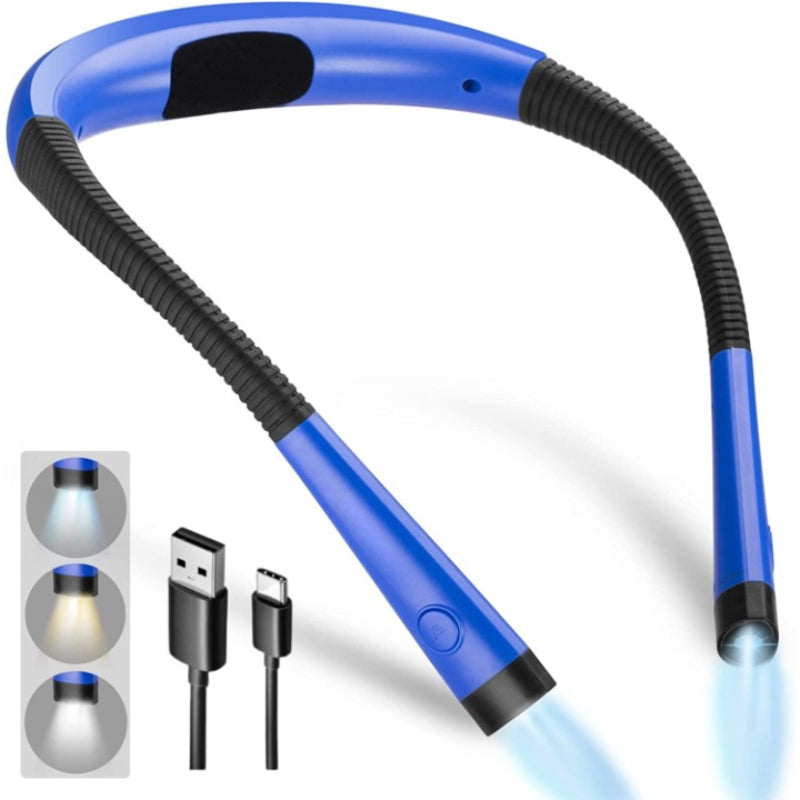 LED Neck Reading Lamp, Book Light for Reading in Bed, 3 colours, 6 Brightness Levels, Flexible Arm, Rechargeable, Durable, Perfect for Reading, Knitting, Camping, Repairing
