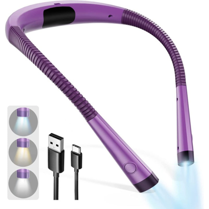 LED Neck Reading Lamp, Book Light for Reading in Bed, 3 colours, 6 Brightness Levels, Flexible Arm, Rechargeable, Durable, Perfect for Reading, Knitting, Camping, Repairing