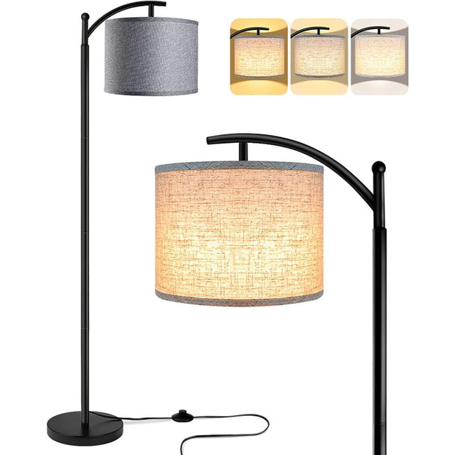 Floor lamp with 3 colour temperatures LED bulb, floor lamp high industrial floor lamp reading for bedroom, office, white lampshade included