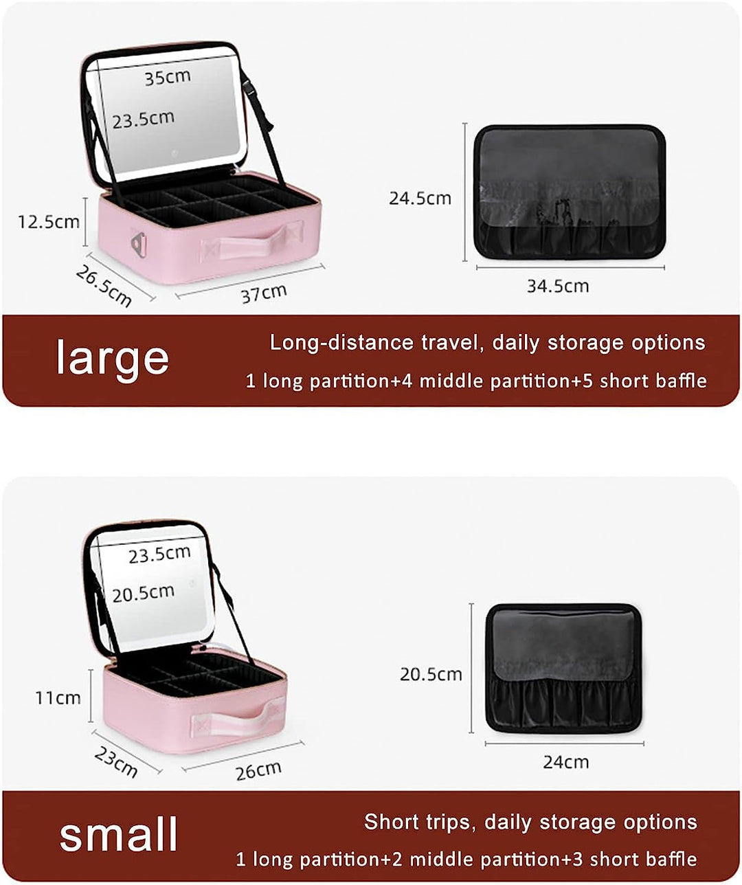 Travel Makeup Case with LED Light &amp; Mirror Portable