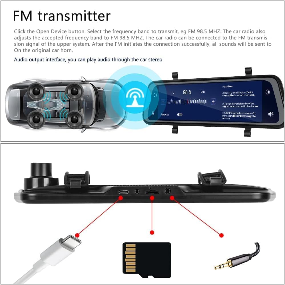 VisionMirror Pro – Ultra HD Mirror Dash Cam with Wireless CarPlay &amp; Android Auto