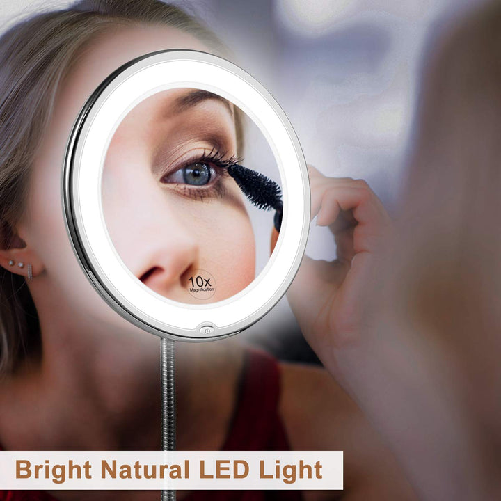 Luminessa LED Magnifying Mirror with Swan Neck | 10x Zoom &amp; Daylight LED | Flexible &amp; Cordless