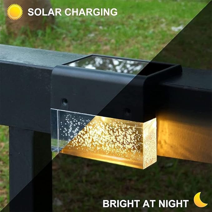 Solar Deck Lights 4 Piece Set, Solar Step Lights Outdoor, Warm White/colour Changing Solar Fence Light for Terrace Garden Yard