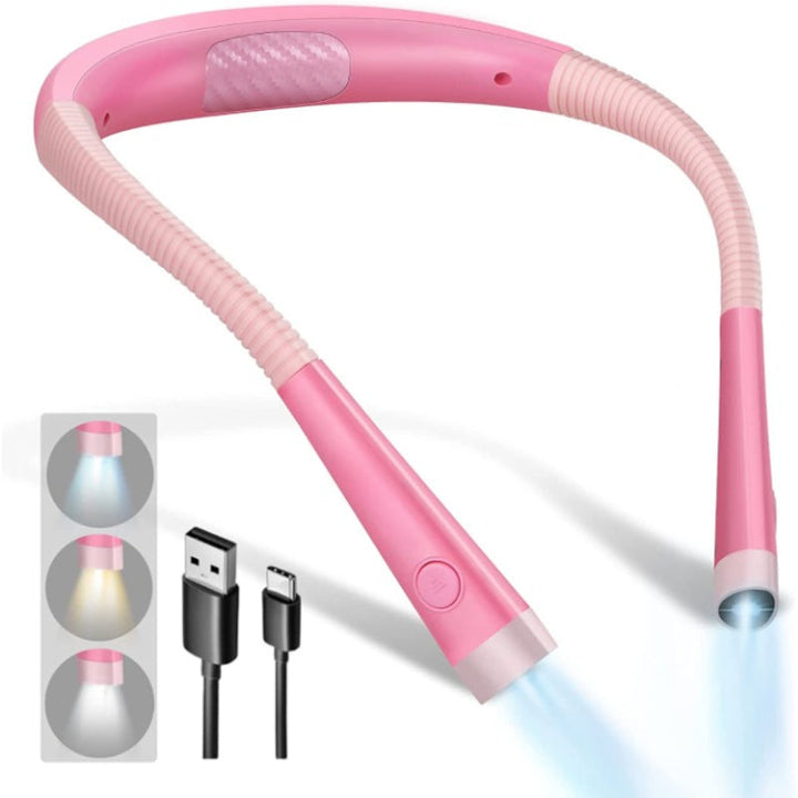 LED Neck Reading Lamp, Book Light for Reading in Bed, 3 colours, 6 Brightness Levels, Flexible Arm, Rechargeable, Durable, Perfect for Reading, Knitting, Camping, Repairing