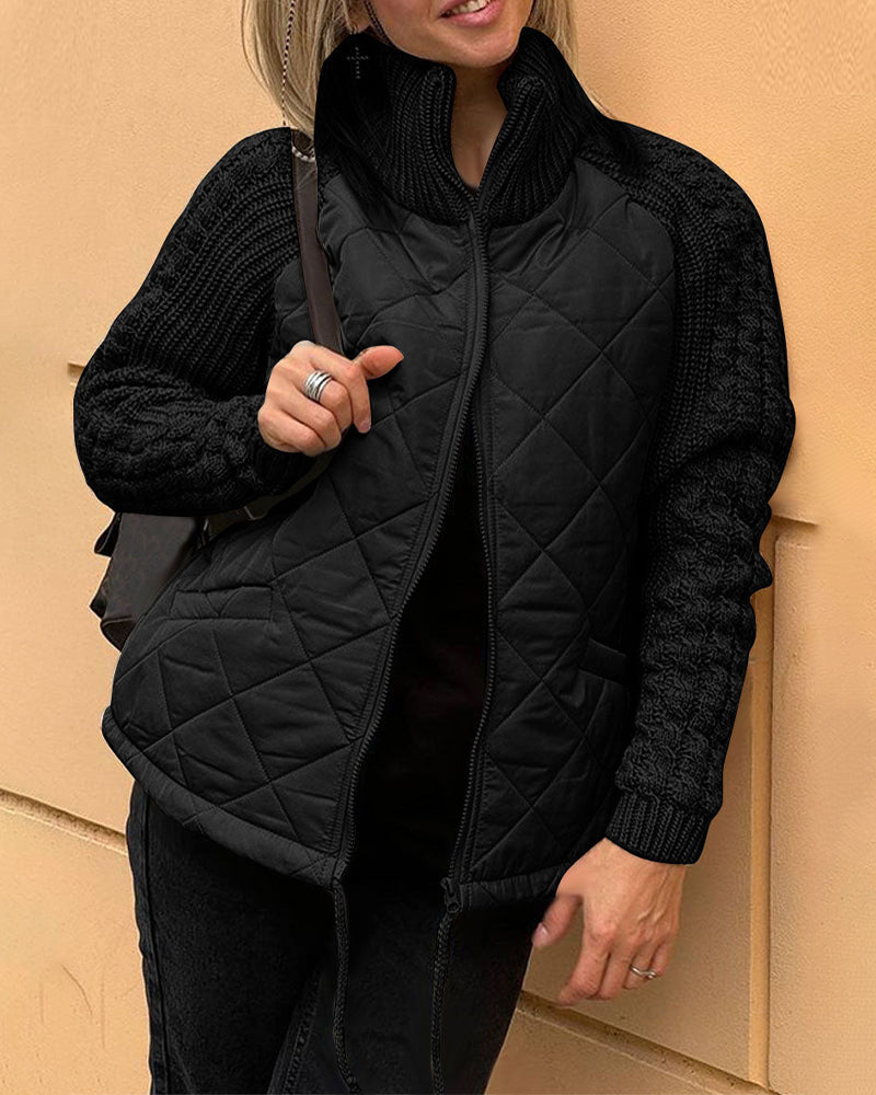 Solid colour High Collar Zipper Coat
