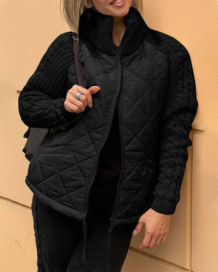 Solid colour High Collar Zipper Coat