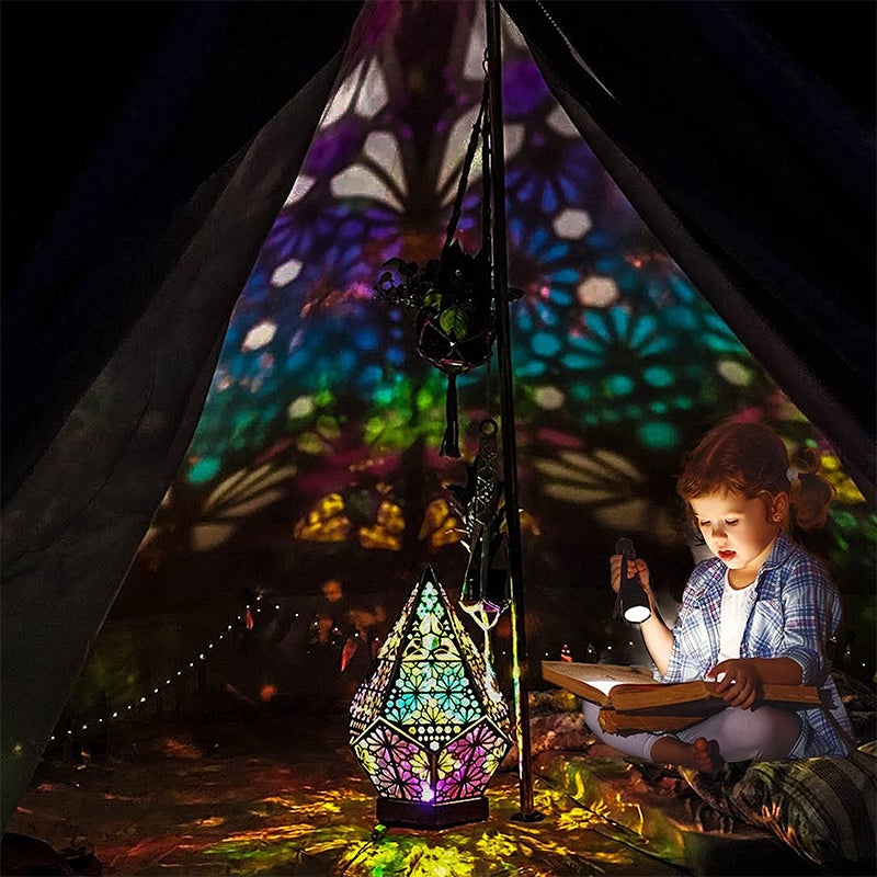 Bohemian Polar Star Wooden Floor Lamp, LED colourful Star Projector |
