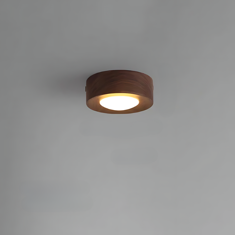 Walnut ceiling lamp with LED spotlight