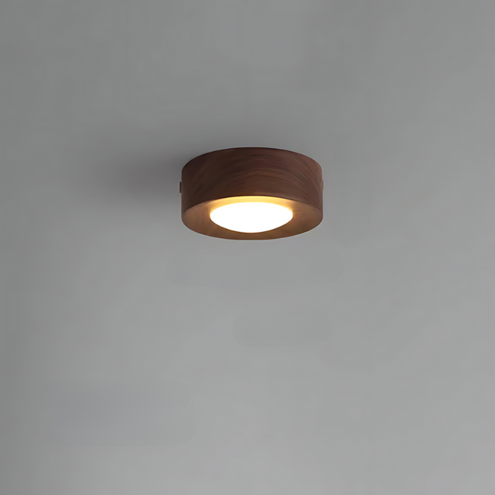 Walnut ceiling lamp with LED spotlight