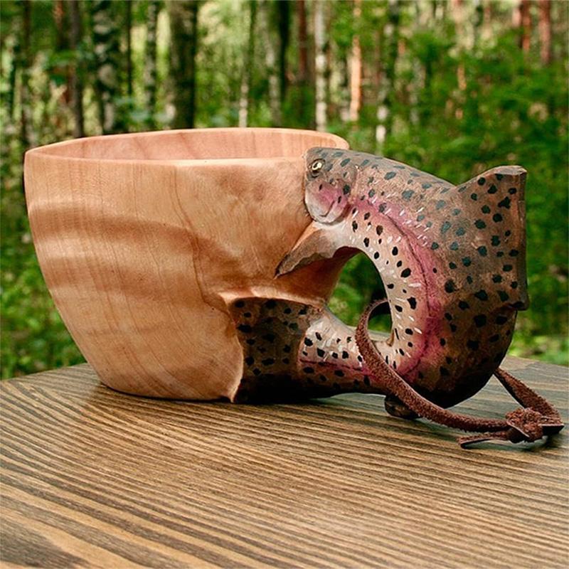 Hand-carved Animal Head Wooden Cup