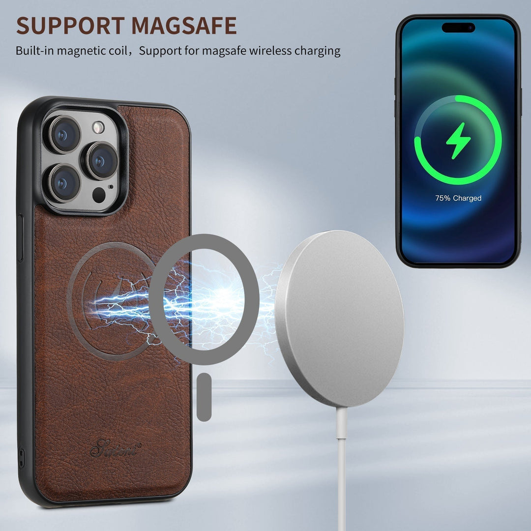 Leather phone case with card holder and MagSafe compatibility