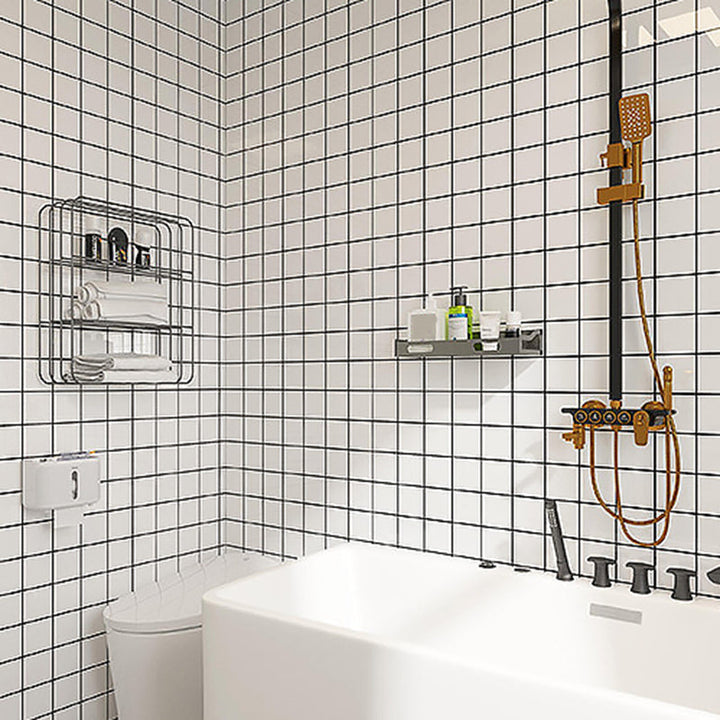 White Peel &amp; Stick Tile Mirror Plastic Grid Wallpaper for Kitchen and Bathroom