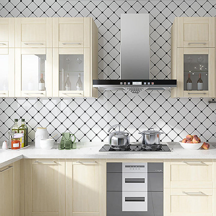 White Peel &amp; Stick Tile Mirror Plastic Grid Wallpaper for Kitchen and Bathroom