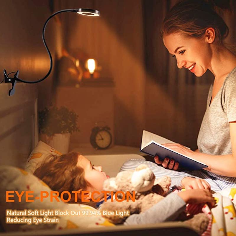 Clip-on Light - Reading lamp with 48 LEDs, 3 colour modes and 10 brightness levels, eye protection and flexible gooseneck