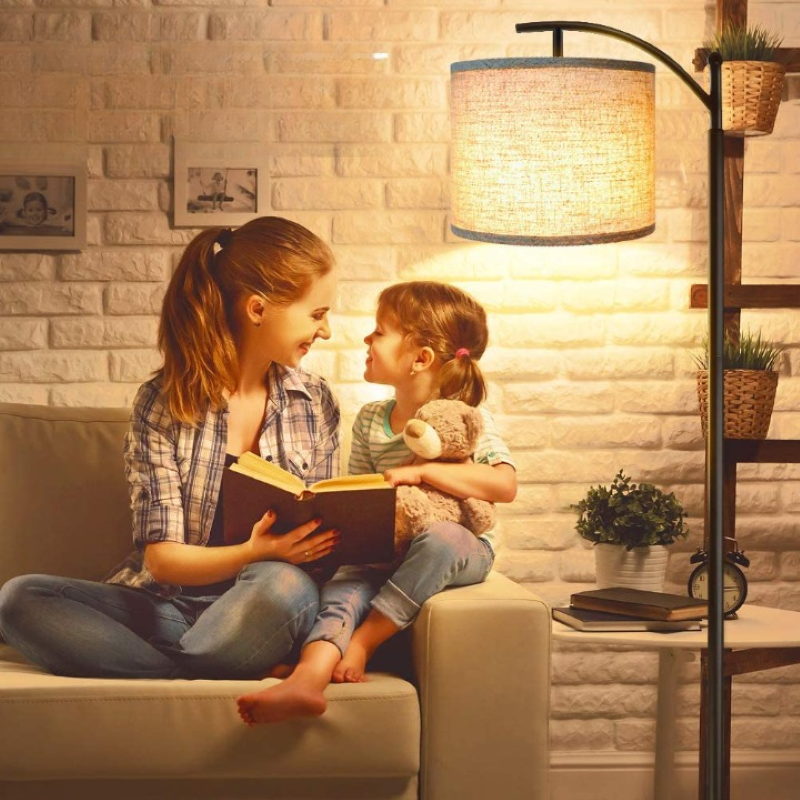 Floor lamp with 3 colour temperatures LED bulb, floor lamp high industrial floor lamp reading for bedroom, office, white lampshade included