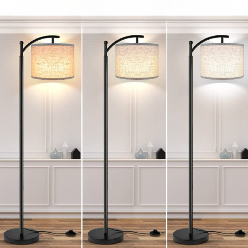 Floor lamp with 3 colour temperatures LED bulb, floor lamp high industrial floor lamp reading for bedroom, office, white lampshade included