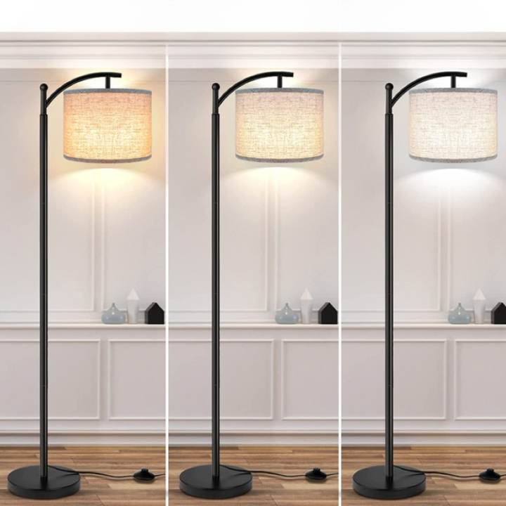 Floor lamp with 3 colour temperatures LED bulb, floor lamp high industrial floor lamp reading for bedroom, office, white lampshade included