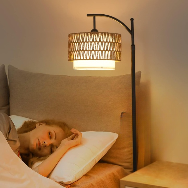 Arc Floor Lamp with Remote Control &amp; Dual Shades – Norvella