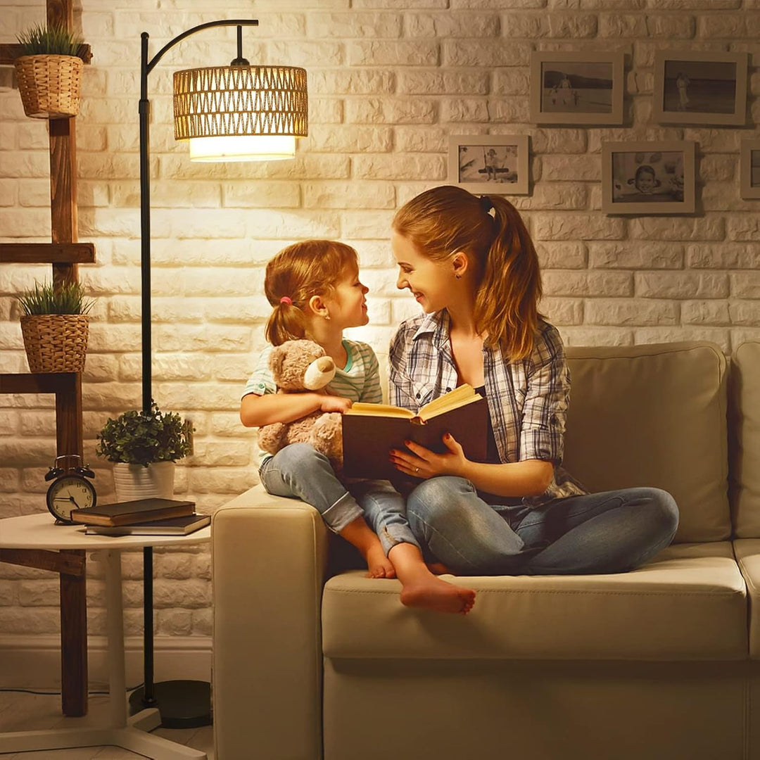 Arc Floor Lamp with Remote Control &amp; Dual Shades – Norvella