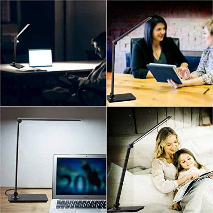 LED desk lamp, touch control desk lamp with 3 brightness levels, dimmable office lamp with adjustable arm, foldable table lamp for desk bedroom nightstand office