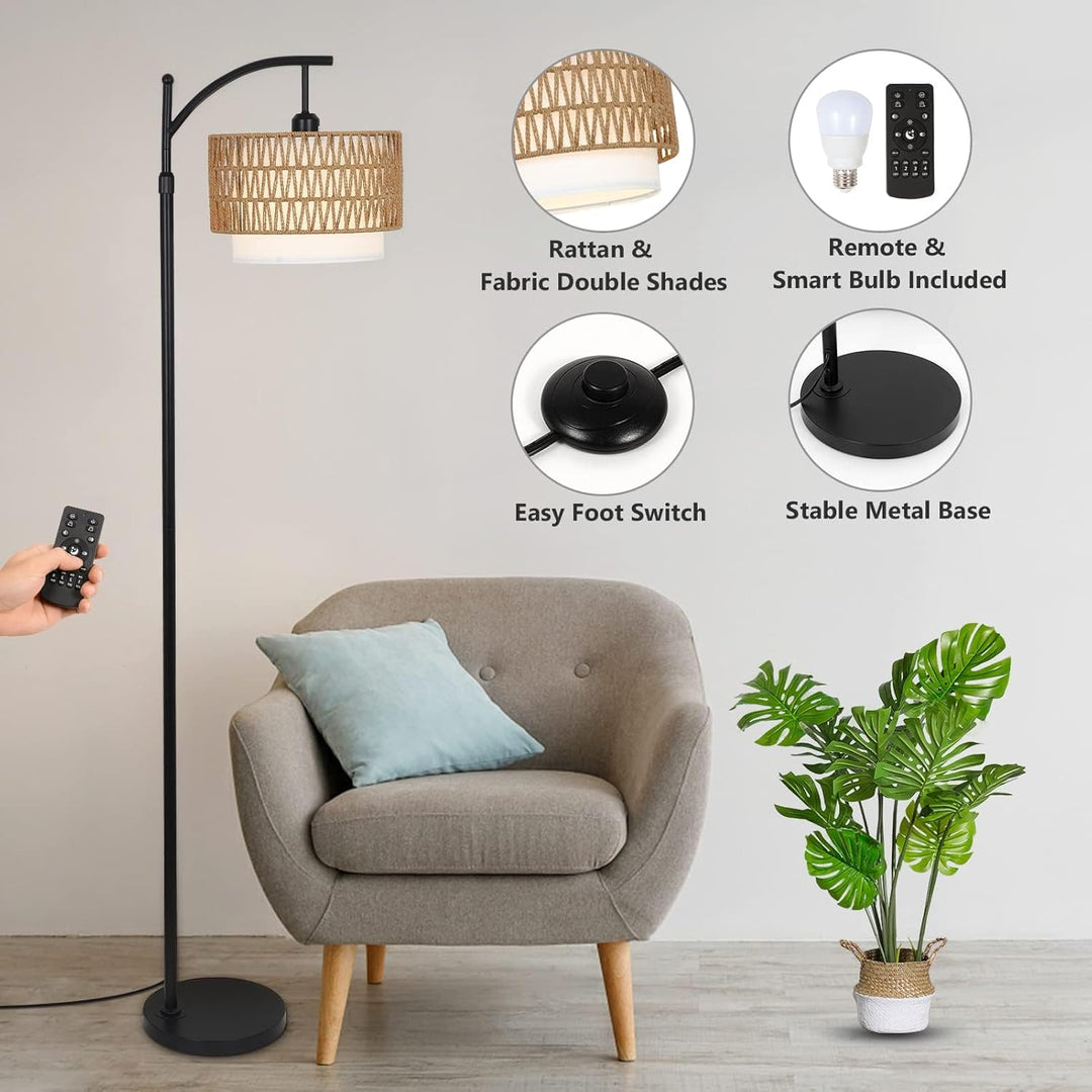 Arc Floor Lamp with Remote Control &amp; Dual Shades – Norvella